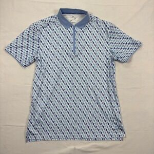 Head Golf Polo Shirt Geometric Print Quarter Zip Performance Medium Blue White